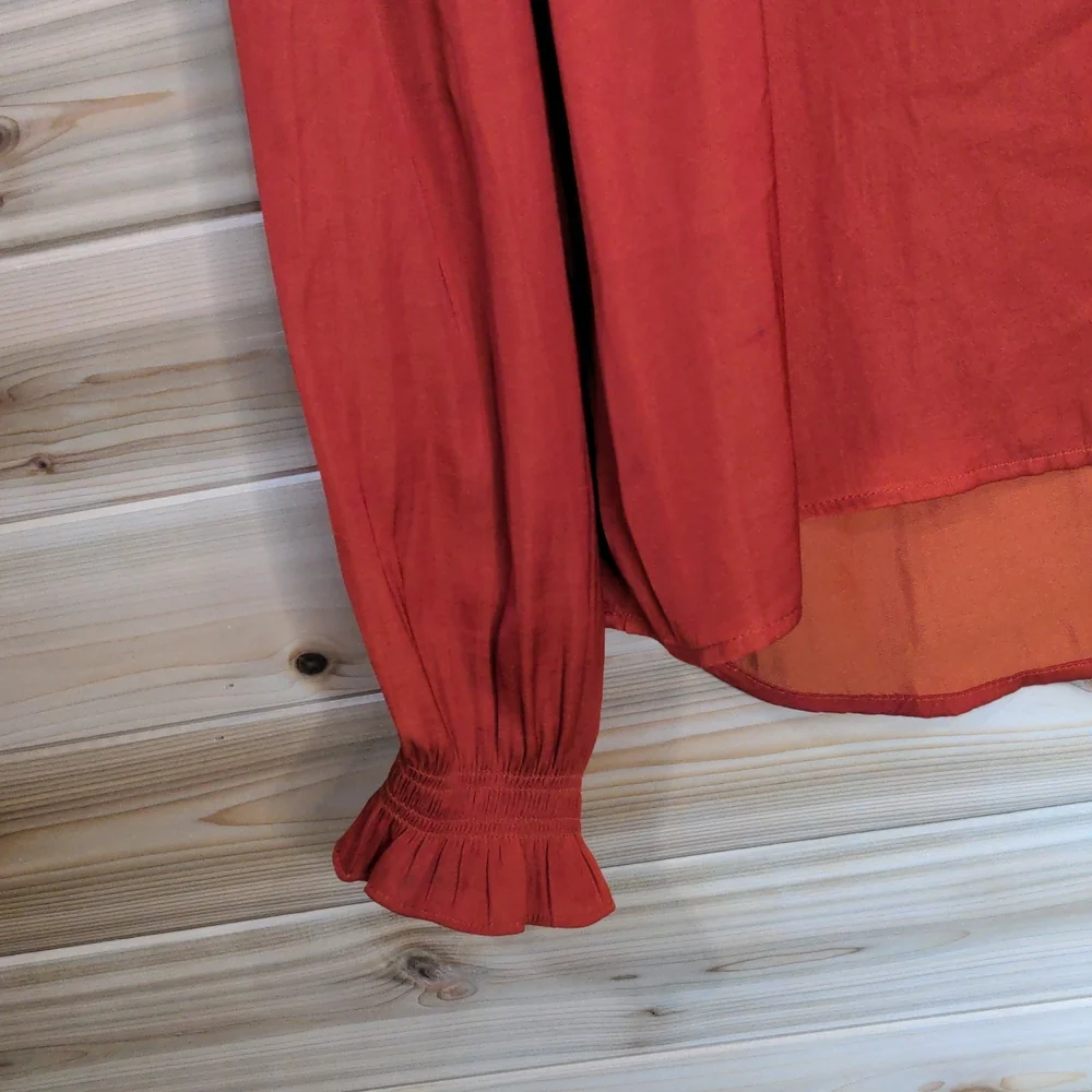 Scotch and Soda Ruffle Blouse in Burnt Orange size Small - Picture 3 of 11